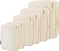 Vista 1 de BAGAIL 4 juegos/6 juegos/8 cubos de compresión para embalaje, accesorios de viaje, organizadores de embalaje expandibles (malla cuadrada, 06-beige)