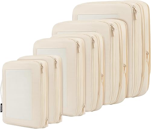 BAGAIL 4 juegos6 juegos8 cubos de compresión para embalaje, accesorios de viaje, organizadores de embalaje expandibles (malla cuadrada, 06-beige)