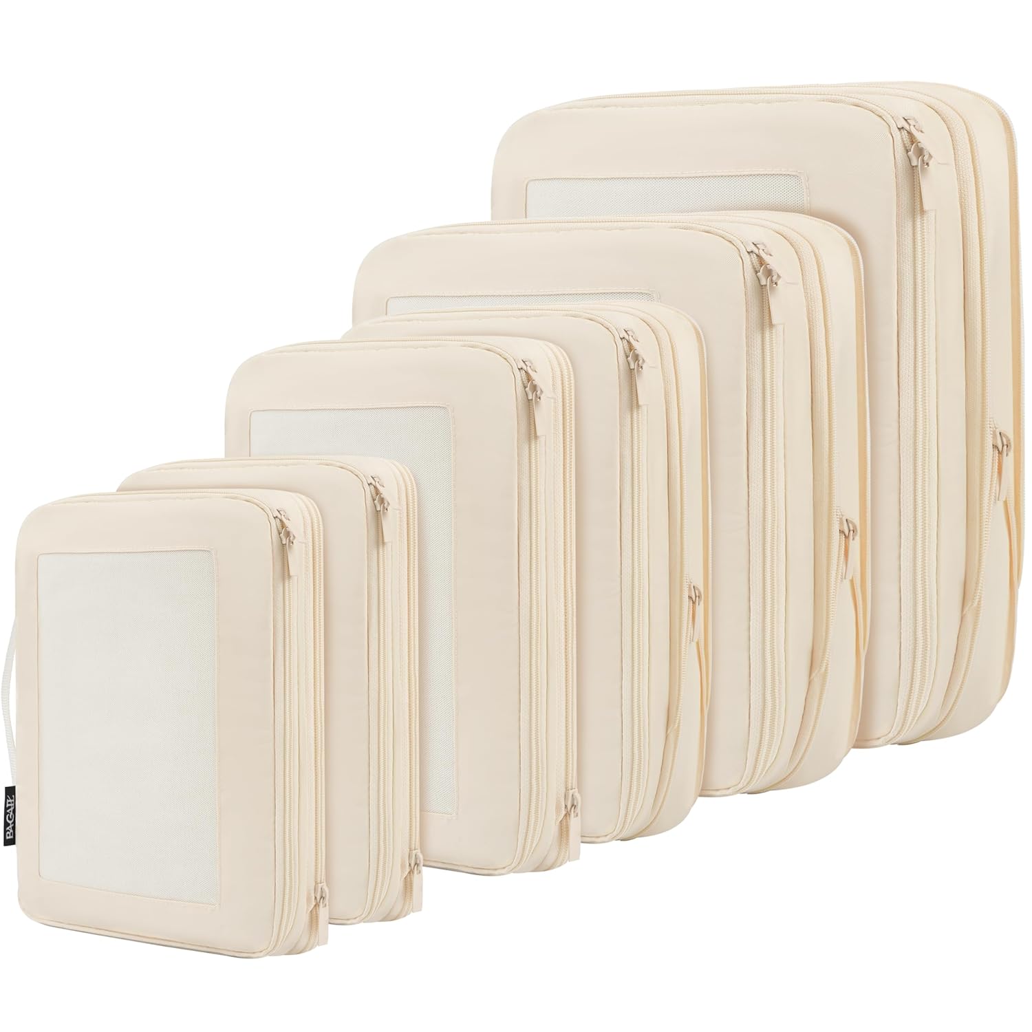 BAGAIL 4 Set 6 Set 8 Set Compression Packing Cubes Travel Accessories Expandable Packing Organizers Square Mesh 06-Beige
