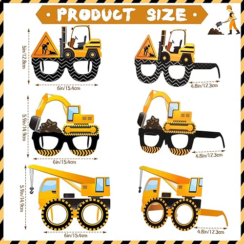 Miniatura 2 de 32 lentes de fiesta temática de construcción, camión volquete para fiesta, gafas de cartón, excavadora de ingeniería, accesorios para cabina de