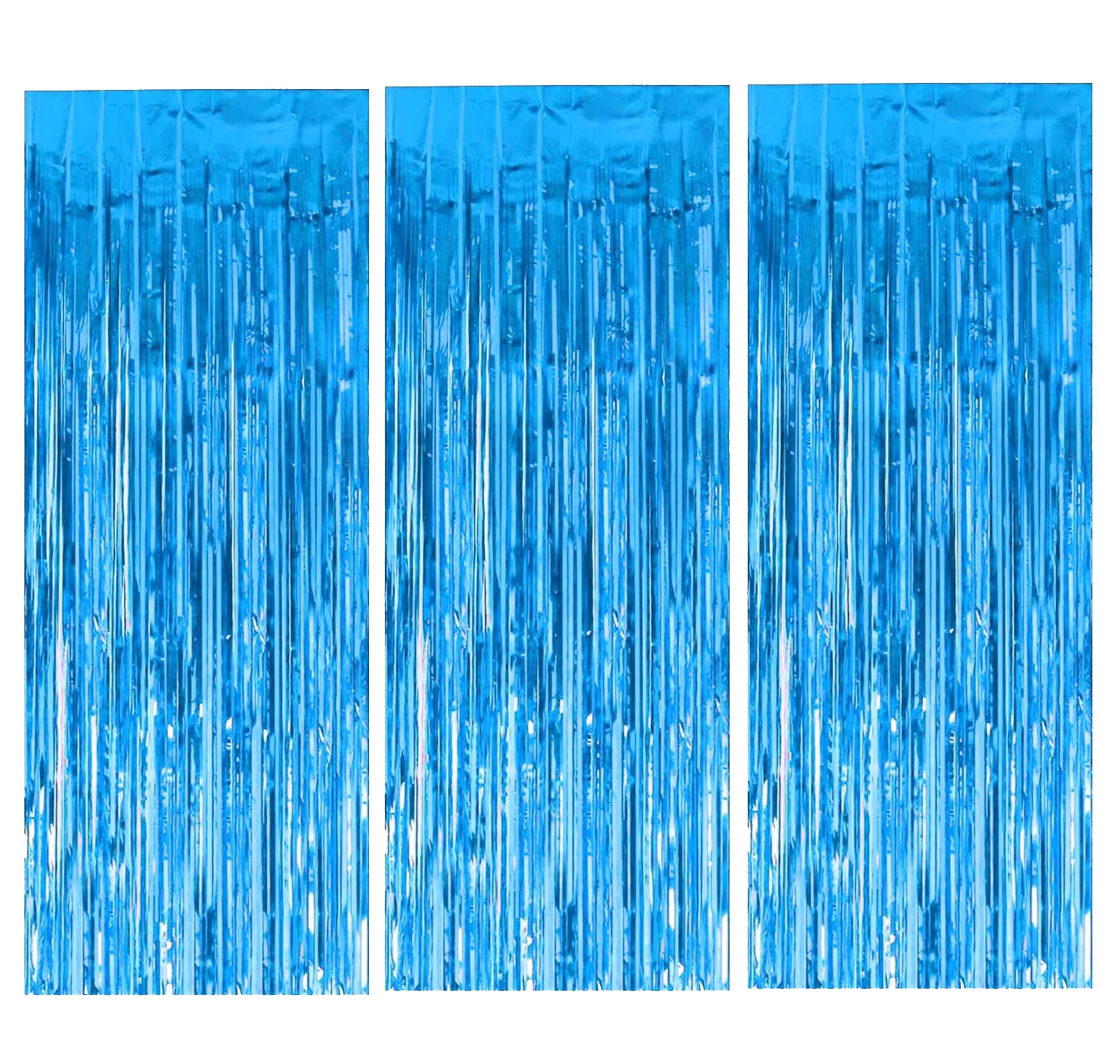 Metallic Tinsel Curtain Light-Blue Fringe Curtain 1M x 2M 6 Pack Shimmer Curtain For Party Photo Booth Props Birthday Wedding Engagement Door Window Wall Hanging Decoration