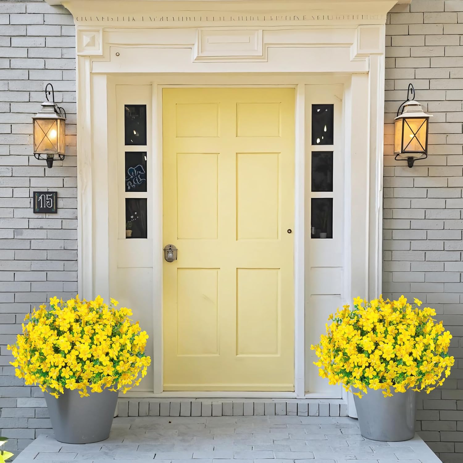16 Bundles Artificial Flowers for Outdoors Decoration Fake Silk Flowers UV Resistant Faux Plastic Plants for Spring Summer Garden Yard Porch Window Box Home Indoor Outdoor Decor, Yellow - Image 3