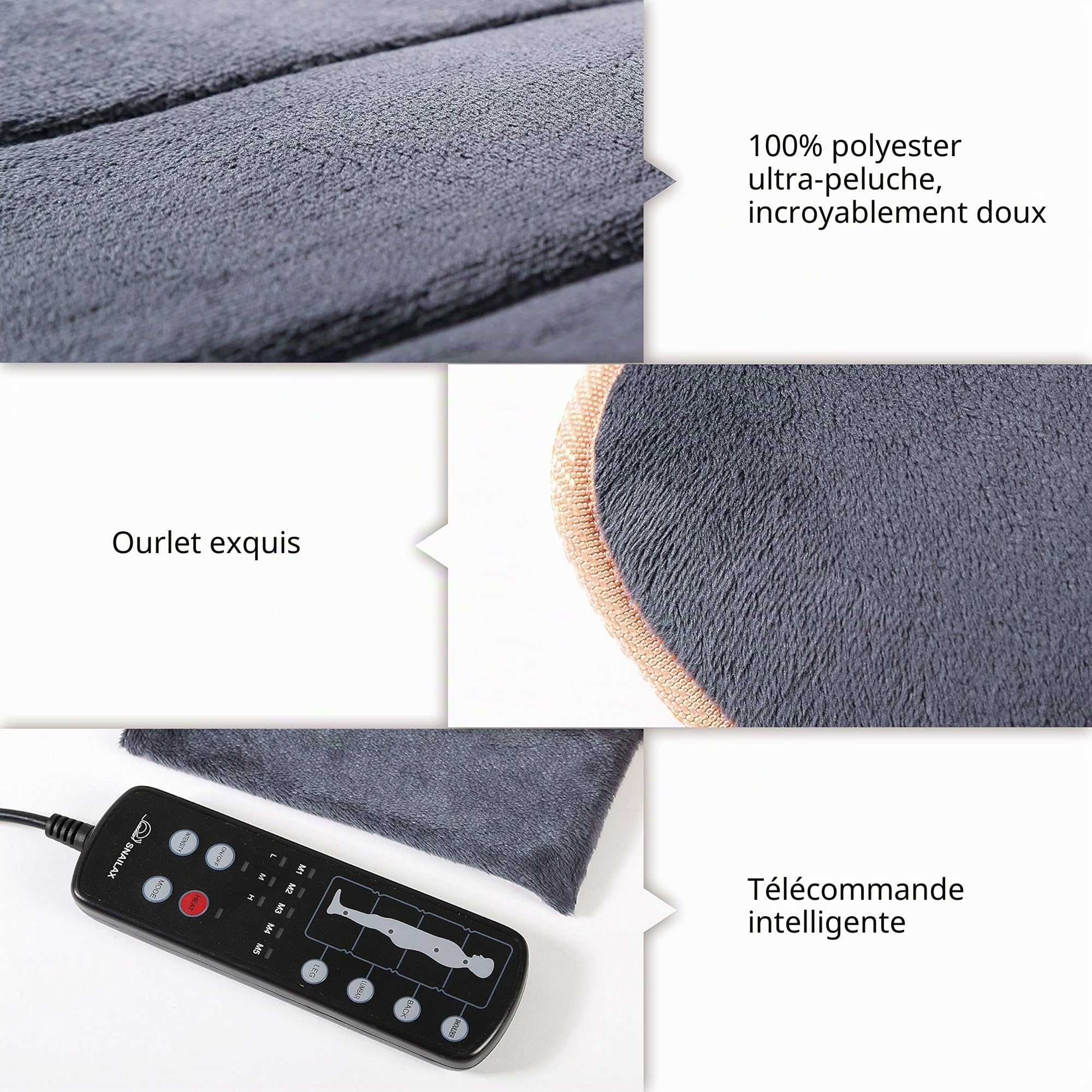 Snailax Matelas Massant Chauffant pour Corps Entier avec 10 Moteurs Vibrants, 4 Zones Chauffantes, 5 Modes et 2 Intensités de Massage, Tapis de Massage Relaxant pour Lit, Canapé ou Bureau, Cadeau