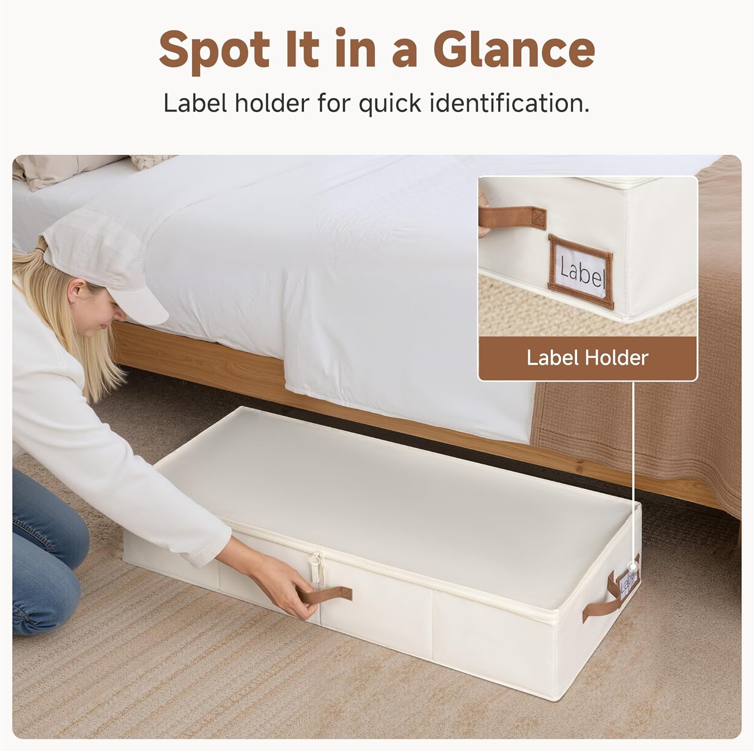 StorageWorks Underbed Storage Containers with Lids, 2-Pack 7" XL Under Bed Organizers for Clothes, Bedding and Sweaters, 73L Low Profile Fabric Storage Bins, Foldable Space Saving, Beige