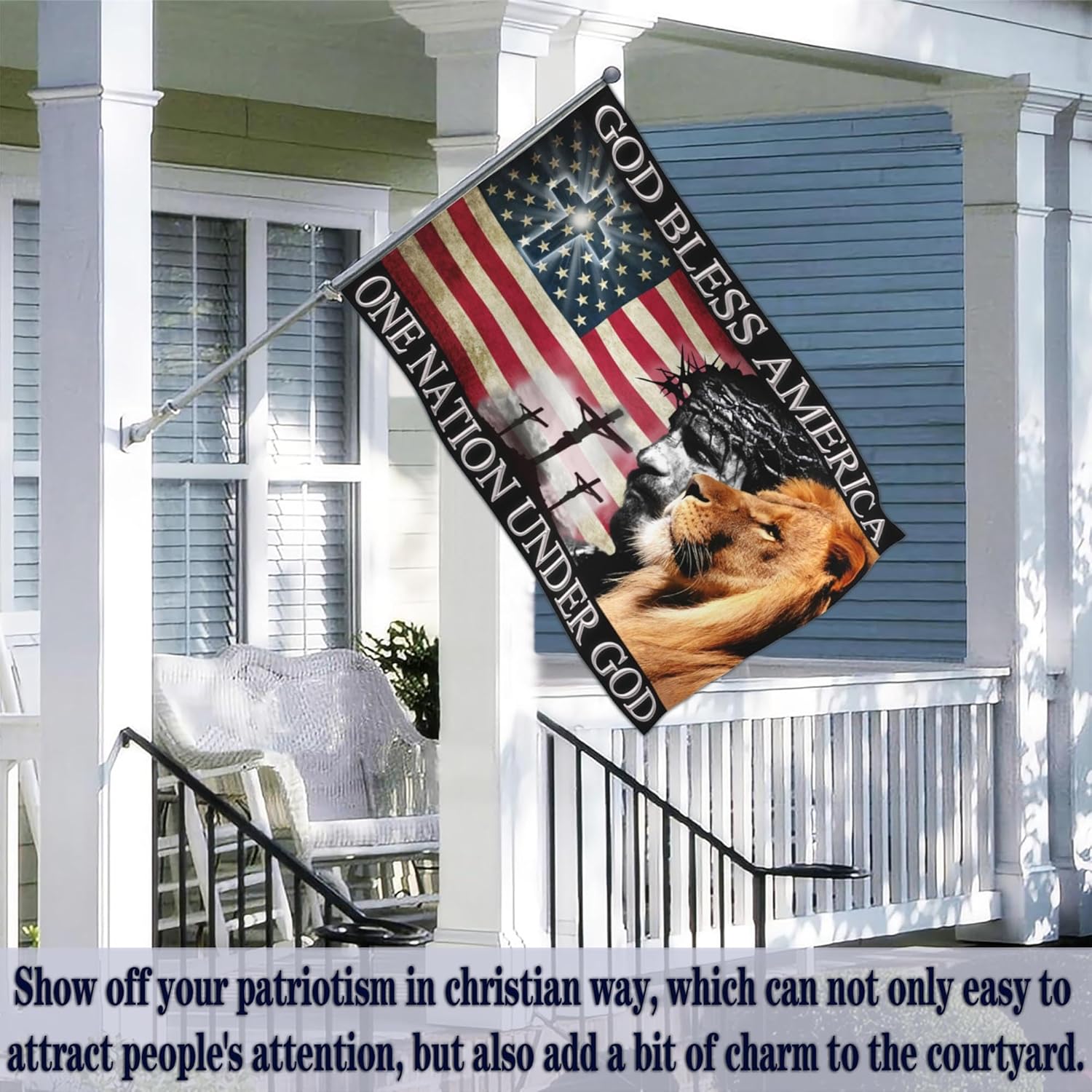 3 Ply One Nation Under God Flag 3x5 Ft Patriotic God Bless America Christian Jesus Yard Flags for Outside Double Sided 4th of July Banner Outdoor House Decorations