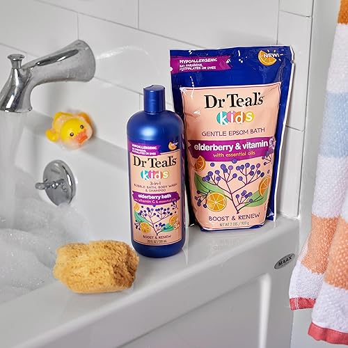 Miniatura 6 de Dr Teal's Baño de burbujas 3 en 1 para niños, gel de baño corporal y champú, Boost & Renovar saúco con vitamina C, 20 onzas líquidas (paquete de 3)