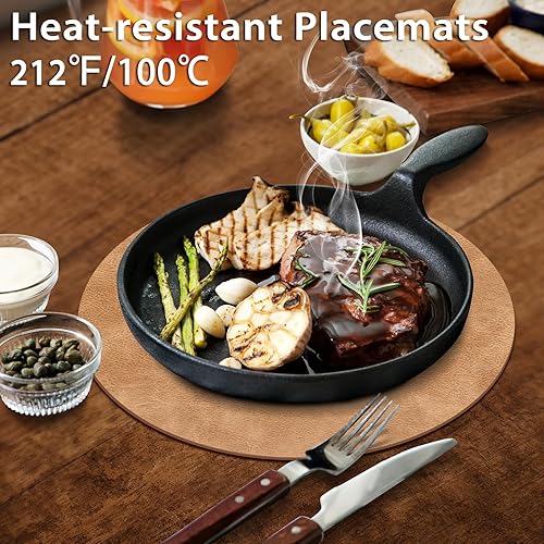 Miniatura 4 de ADRIMER Manteles individuales redondos resistentes al calor, juego de 6 manteles individuales lavables, impermeables, manteles individuales de piel