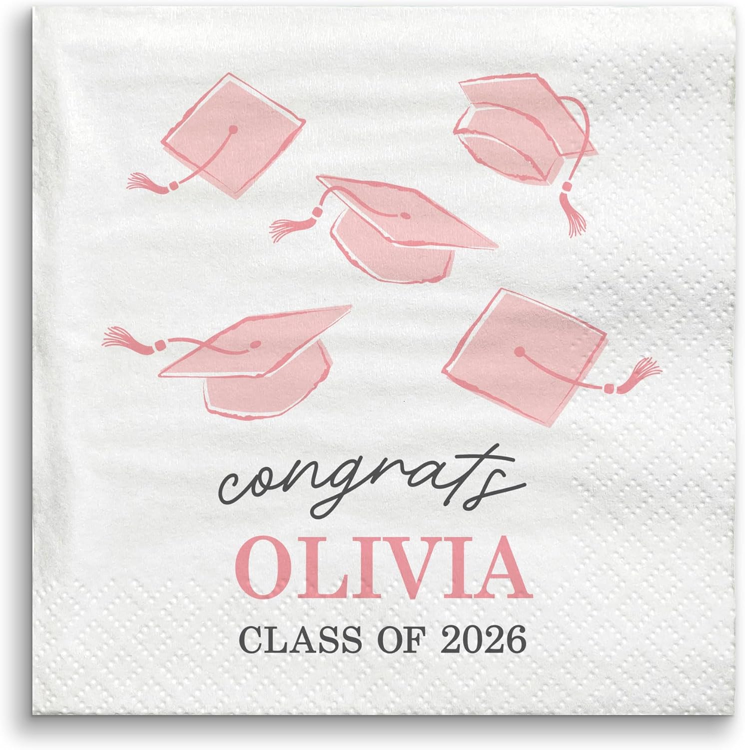 Big Dot of Happiness Personalized Rose Gold Graduation Party Napkins, Vibrant Color Printing on White 3-Ply Paper, Custom Pink Class of 2026 Luncheon Napkins - 50 Count