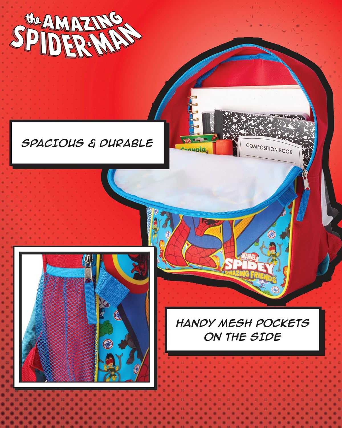 Fast Forward Spiderman Boys Backpack and Lunch Box Set - 14 Inch Schoolbag Backpack with Lunch Box for Preschool Kindergarten, Spidey Red/Blue