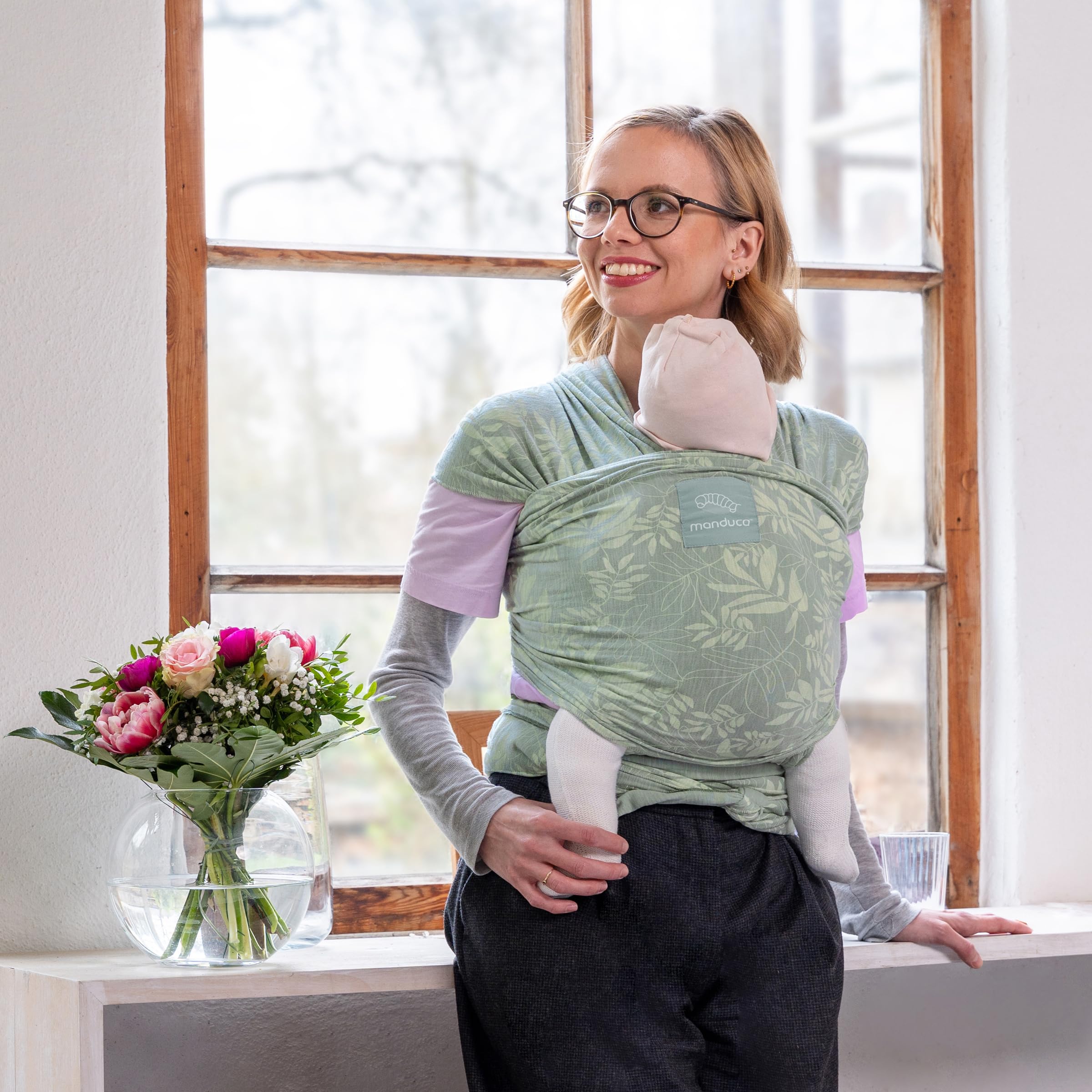 manduca Sling écharpe de portage - Porte-bébé élastique pour les nouveau-nés de la naissance à 15 kg - Botanic Green