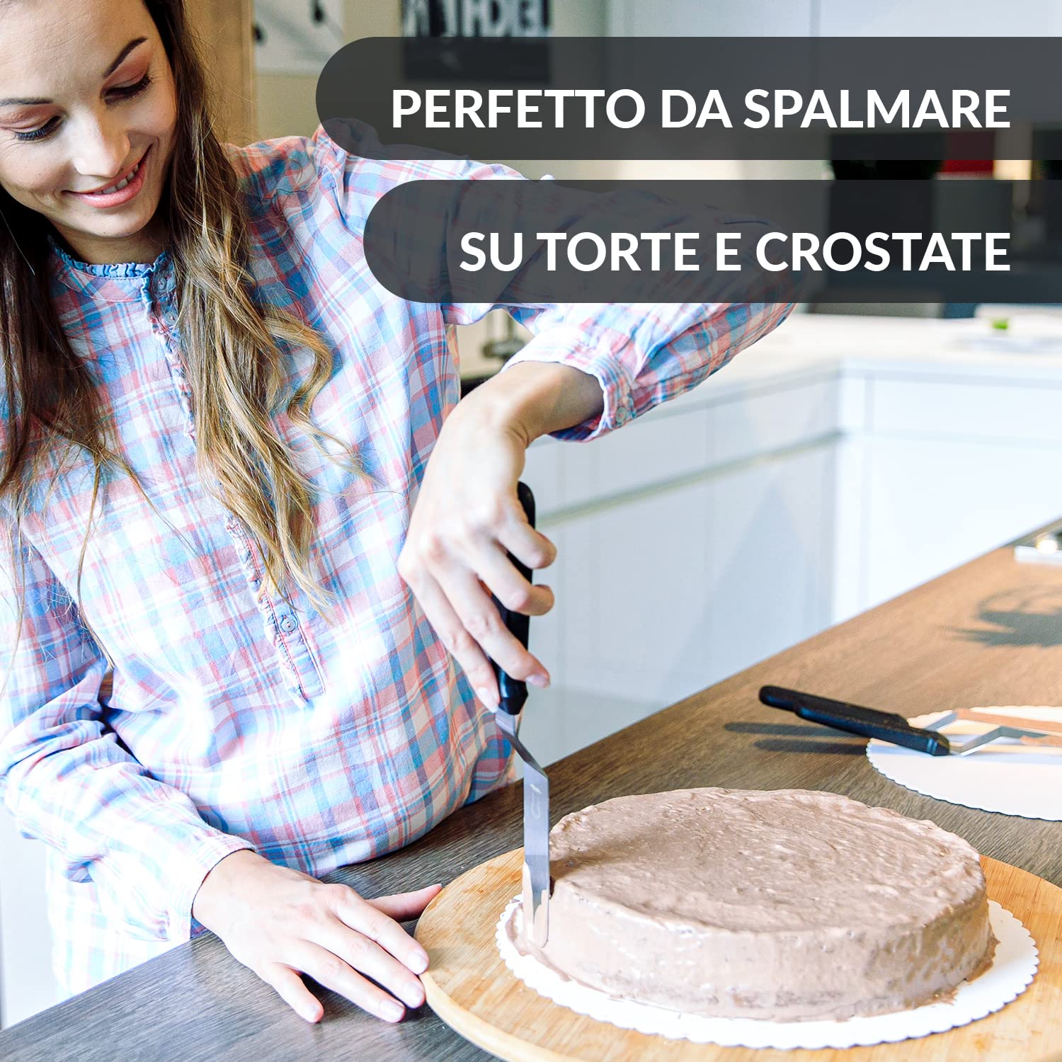 Chefarone - Spatole per Glassa - Set Professionale di Spatole per Dolci e Torte Inclinate - Palette Liscie in Acciaio Inox per Glassatura - Kit Pasticceria 3 Pezzi (Nero)