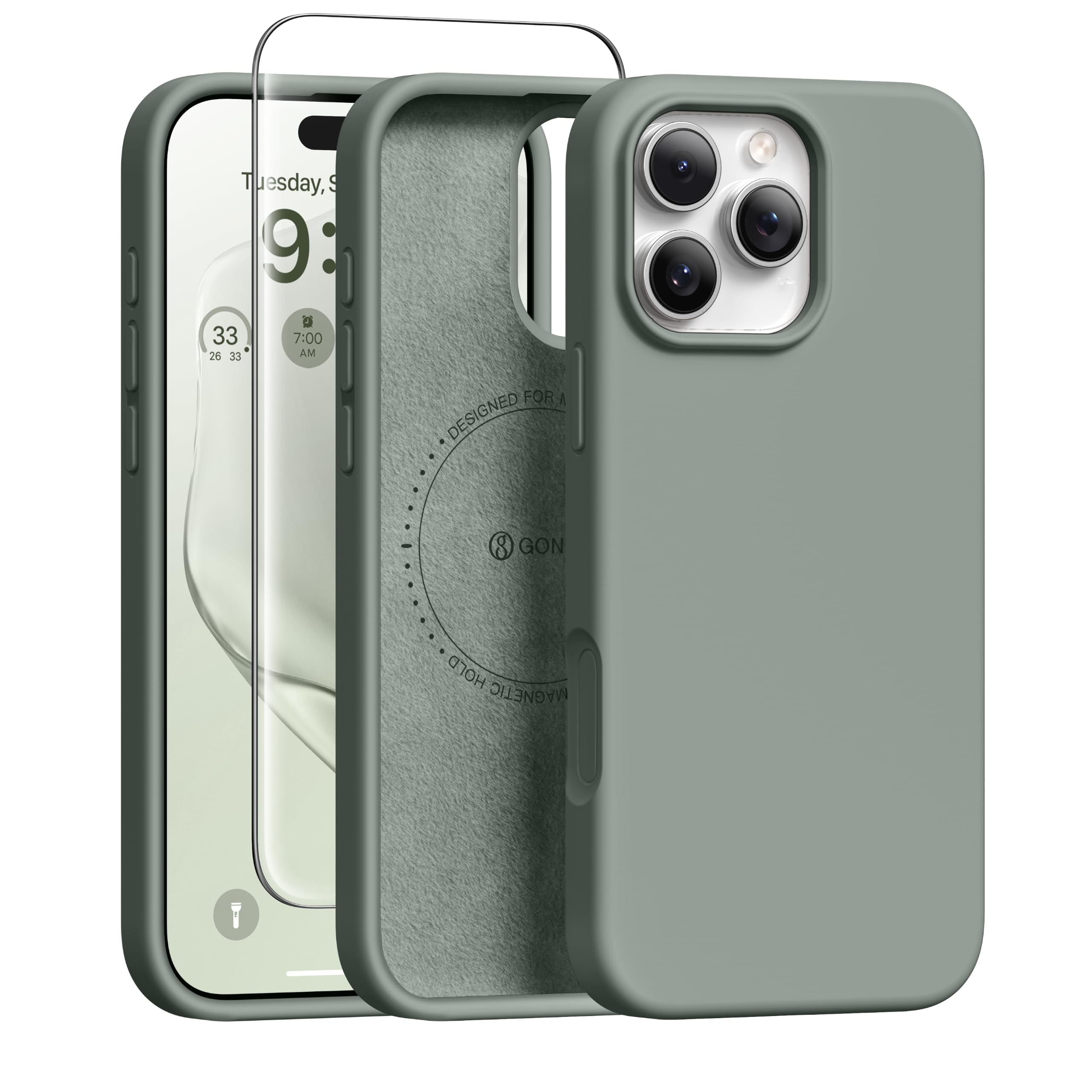 GONEZ Magnetic for iPhone 16 Pro Max Case, Silicone Cover Calke Green