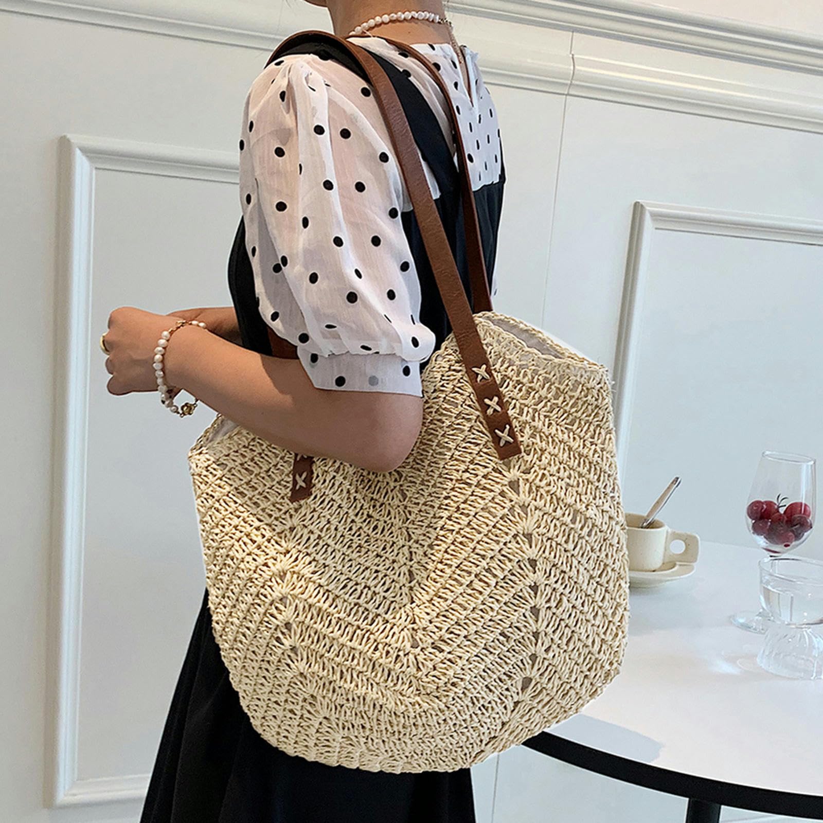NOGRAX Zaino Scuola Borse Di Paglia Estiva Per Sacchetti Di Spalla Di Cannuccia Da Donna Rattan Manico Intrecciato Sacche Di Spiaggia A Crochet Cavo Raffa Borse Casual