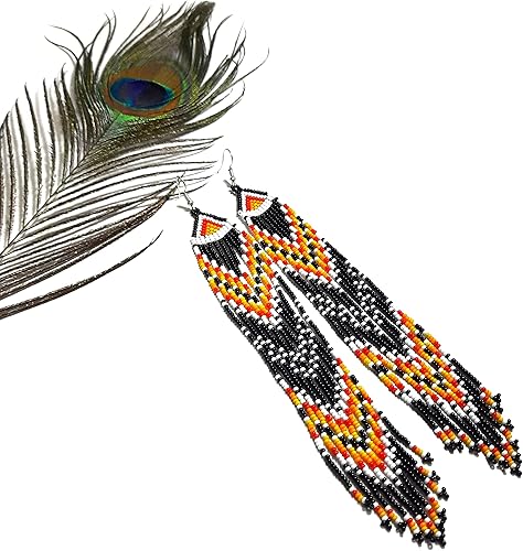 Miniatura 3 de Pendientes hechos a mano con cuentas de cristal de estilo nativo americano, pendientes de cuentas nativas al estilo mexicano de artesanos, regalos