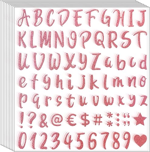Miniatura 10 de 810 piezas de 10 hojas de calcomanías autoadhesivas con purpurina, calcomanías de números del alfabeto para buzón, cuaderno, ventana, decoración