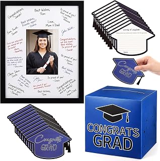 Gueevin Graduation Signature Frame Card Box 11x14in Class of 2026 Blue