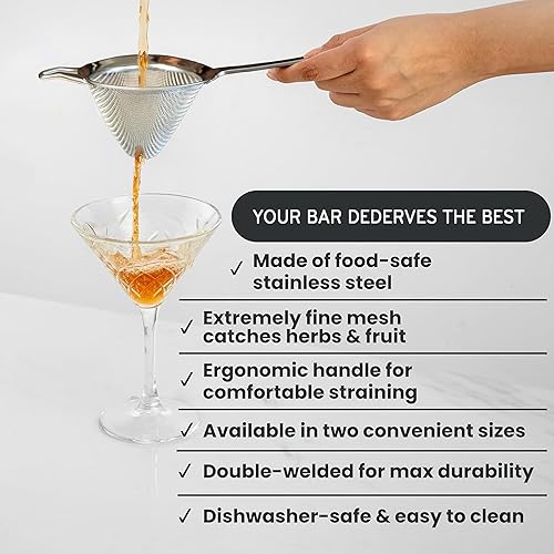 Miniatura 6 de Colador de cóctel de malla fina, tamiz de acero inoxidable 304 a prueba de óxido para bares caseros y camareros profesionales, perfecto para