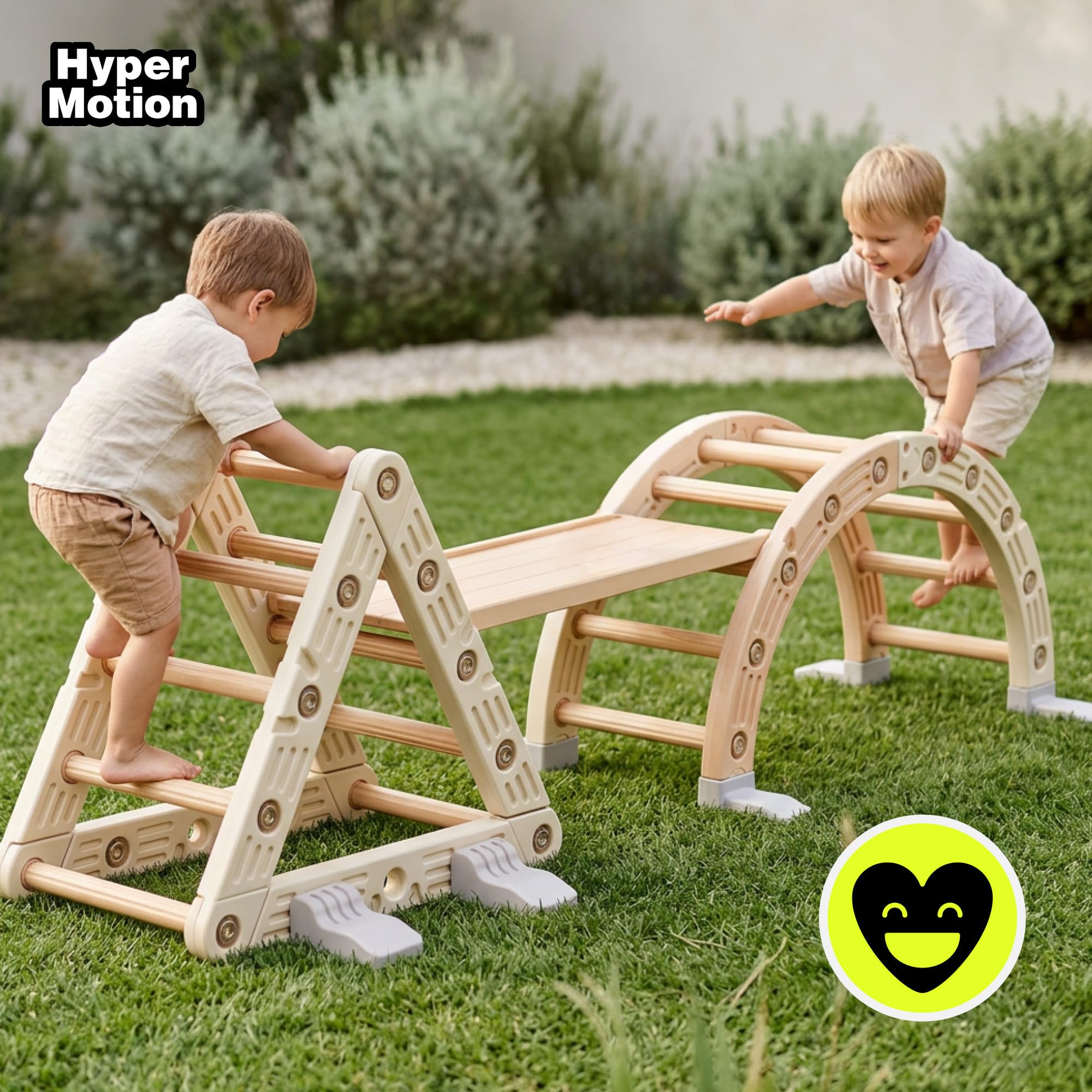 HyperMotion Plac Zabaw 3w1 Trójkąt Zjeżdżalnia Bujak HDPE | Modułowy plac zabaw 3w1 rozwija równowagę, koordynację i motorykę poprzez wspinanie, zjazdy oraz balansowanie.