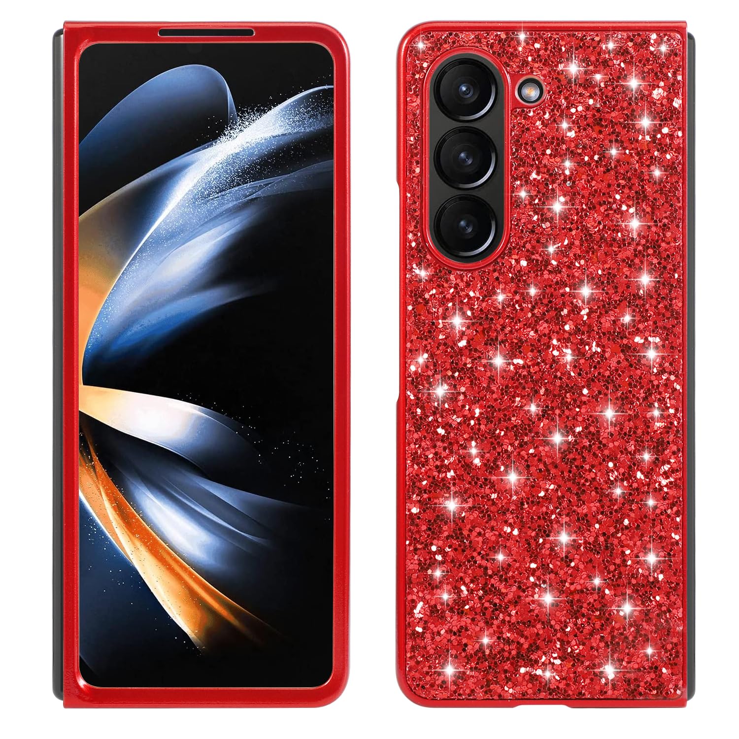 DasKAn Glitter Phone Case for Samsung Galaxy Z Fold 5 5G, Bling Sparkle Electroplated Rubber Bumper Back Phone Cover Non Slip Anti Scratch Shockproof TPU Protective Skin Shell,Red