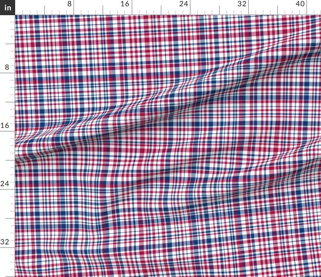 Spoonflower Fabric - Red White Blue Plaid Pattern 4Th of July Patriotic Gingham Checked Printed on Petal Signature Cotton Fabric Fat Quarter - Sewing Quilting Apparel Crafts Decor