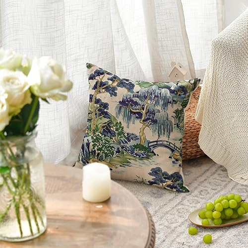 Miniatura 9 de AVOIN colorlife Chinoiserie - Funda de cojín de 12 x 20 pulgadas, diseño de árboles azules, para decoración al aire libre, sofá, casa rural