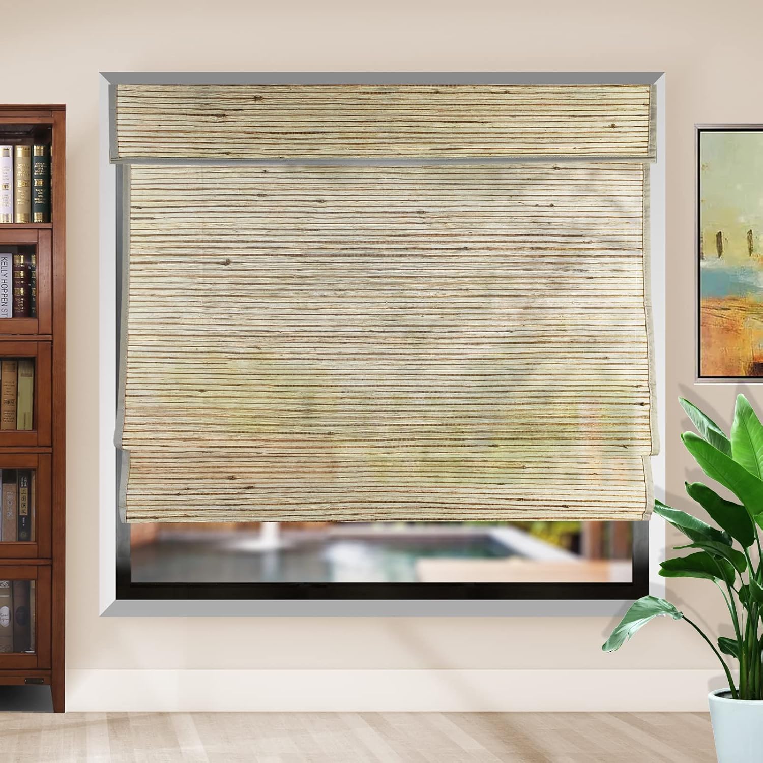 Cordless Blinds Blackout Bamboo Roman Shades, Custom Window