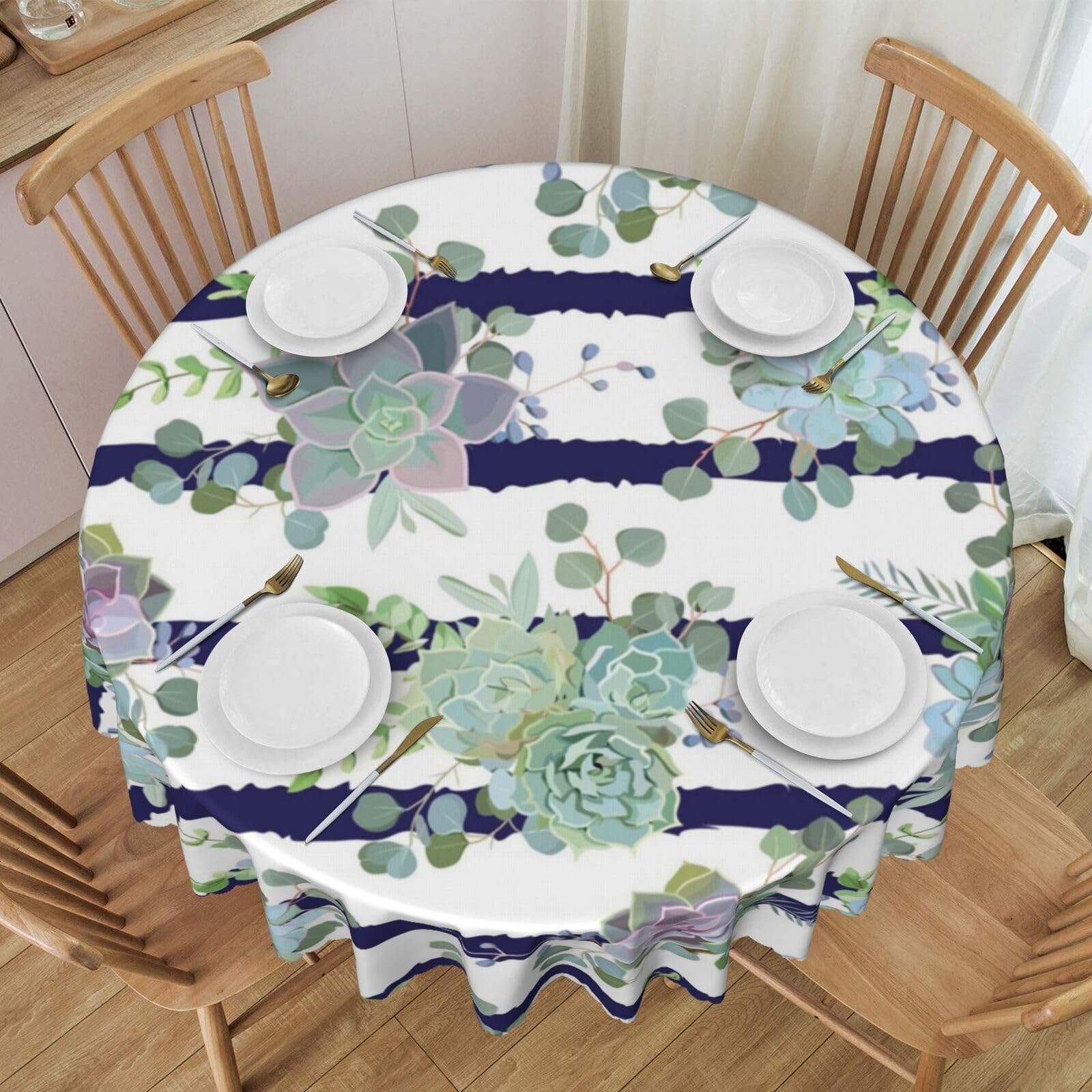Nappe ronde rayée imperméable et facile à nettoyer pour table ronde