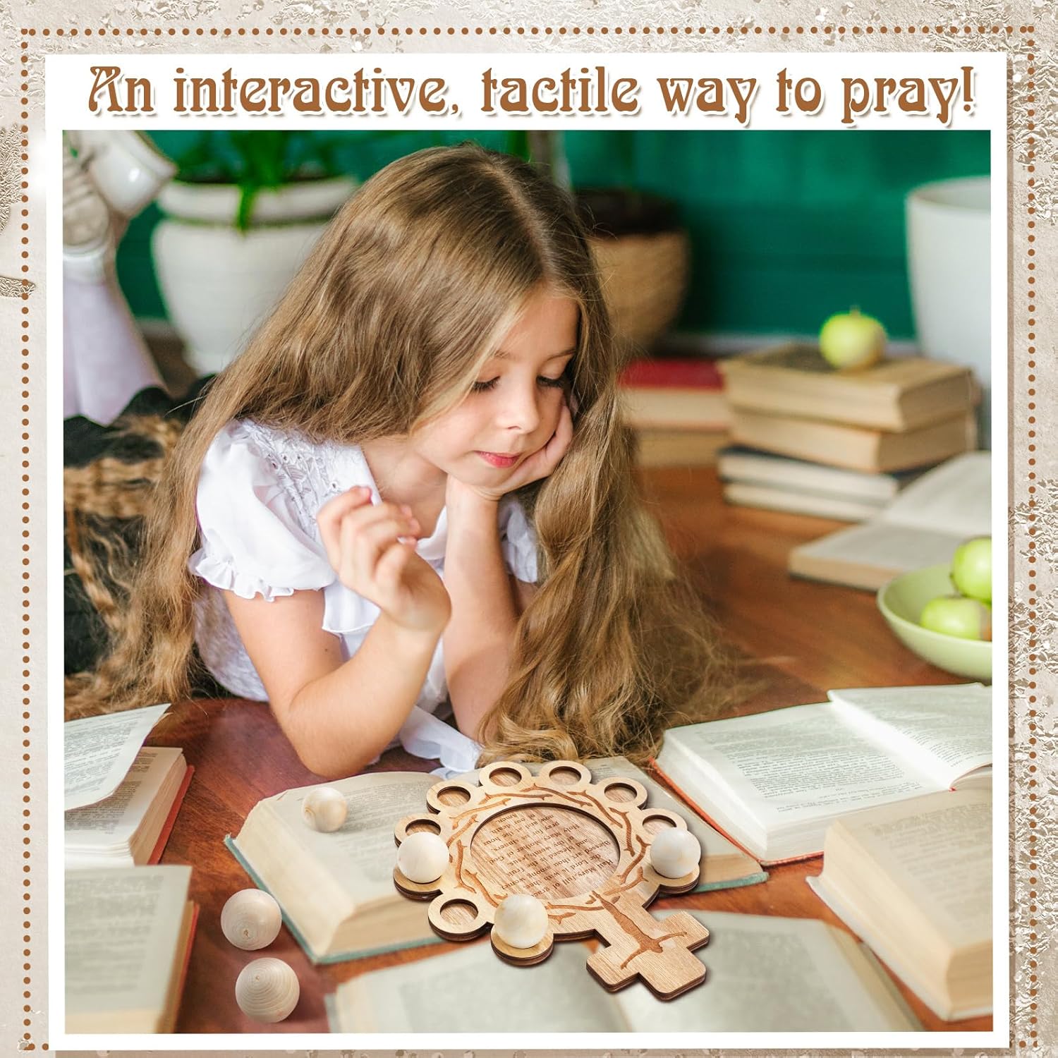 Marsui Wooden Rosary Board Kit with 12 Rosary Prayer Beads and Storage Bag Natural Wooden Rosary Religion Educational Toy Catholic Board Catholic Interactive Learning Tool for Kids to Learn Pray