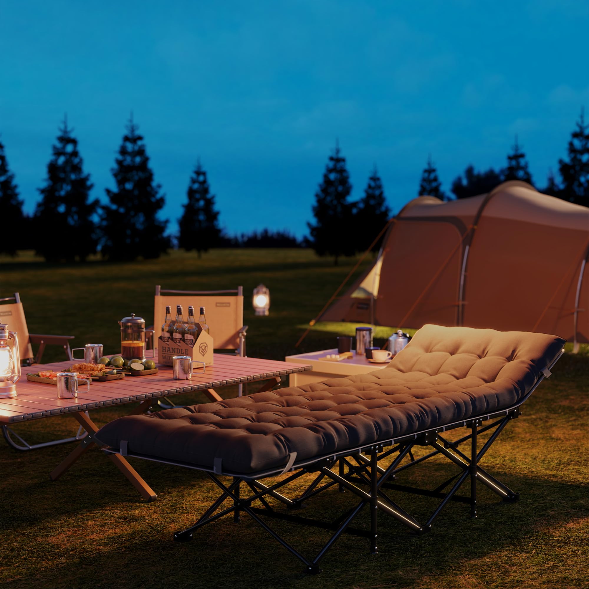 Outsunny Cama Plegable Camping Cama de Acampada Portátil Tumbona de Camping 600D con Reposacabezas Colchón Extraíble y Bolsa de Transporte Carga 150 kg para Playa Senderismo 186x68x37 cm