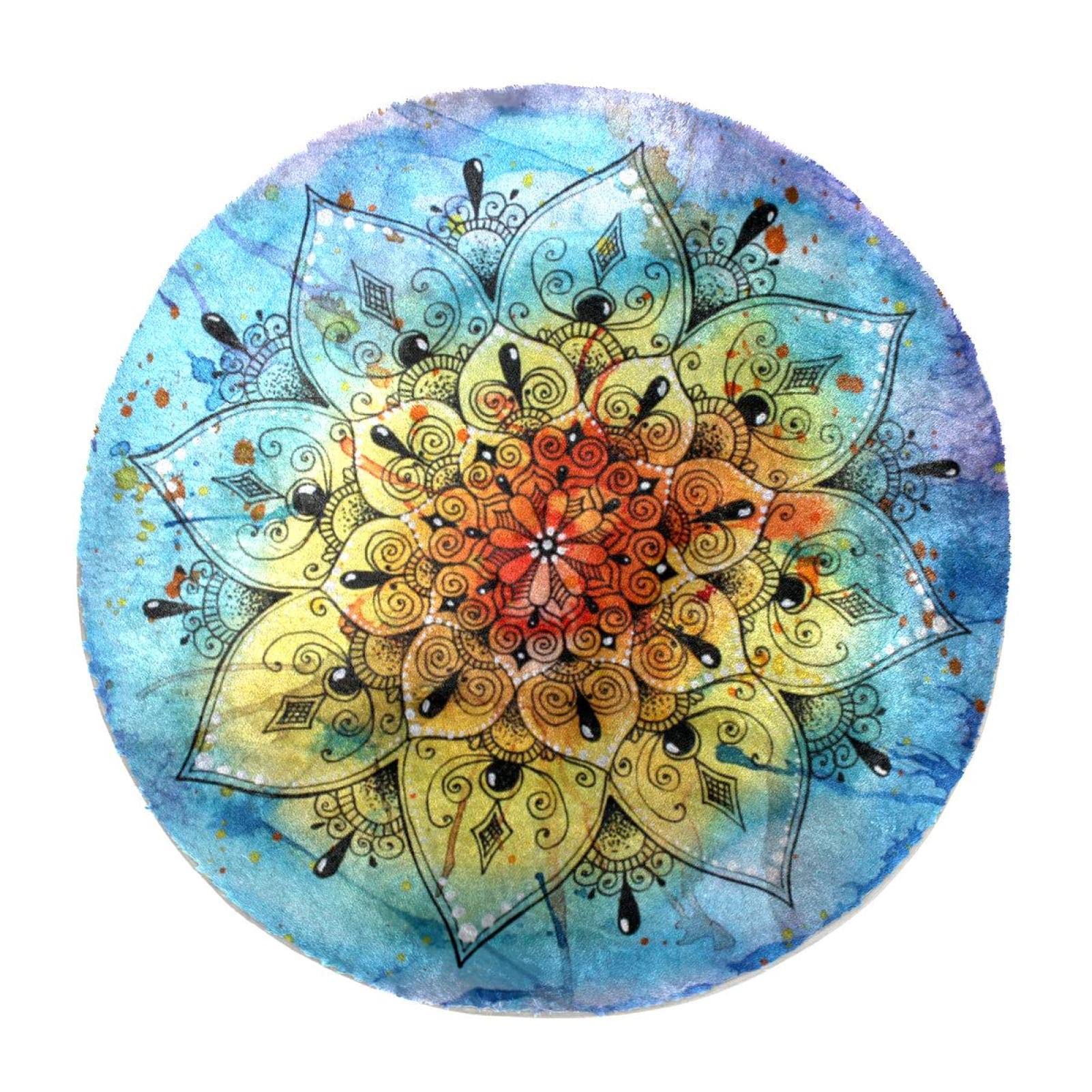 Tapis à poils longs mandala multicolore idéal pour coin lecture cosy