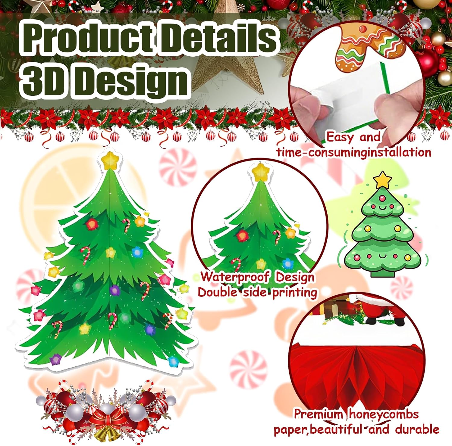 OIYUAMN Christmas Party Decorations Honeycomb Centerpieces, 9 PCS 3D Double-Side Xmas Snowman Table Decor, Santa Winter Honeycomb Ornaments for Merry Christmas Claus Themed Party Supplies - Image 3