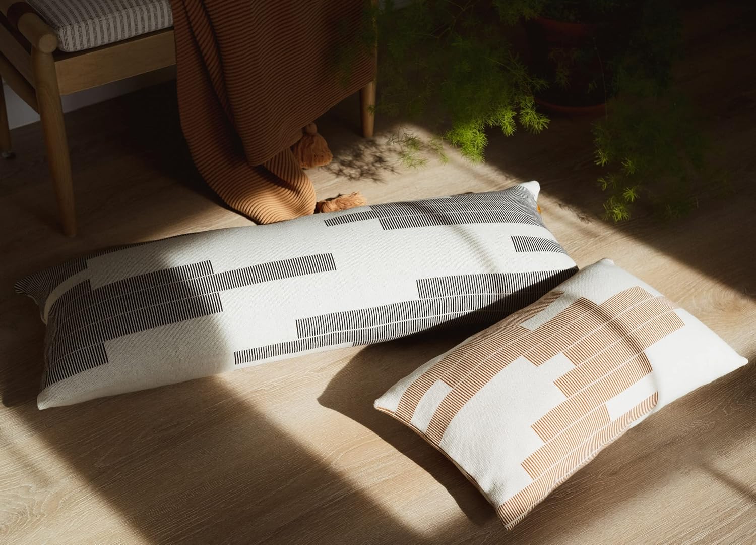100% Soft Cotton Modern Geometric Lumbar Throw Pillow Cover (12x20, Burnt Orange & Cream)