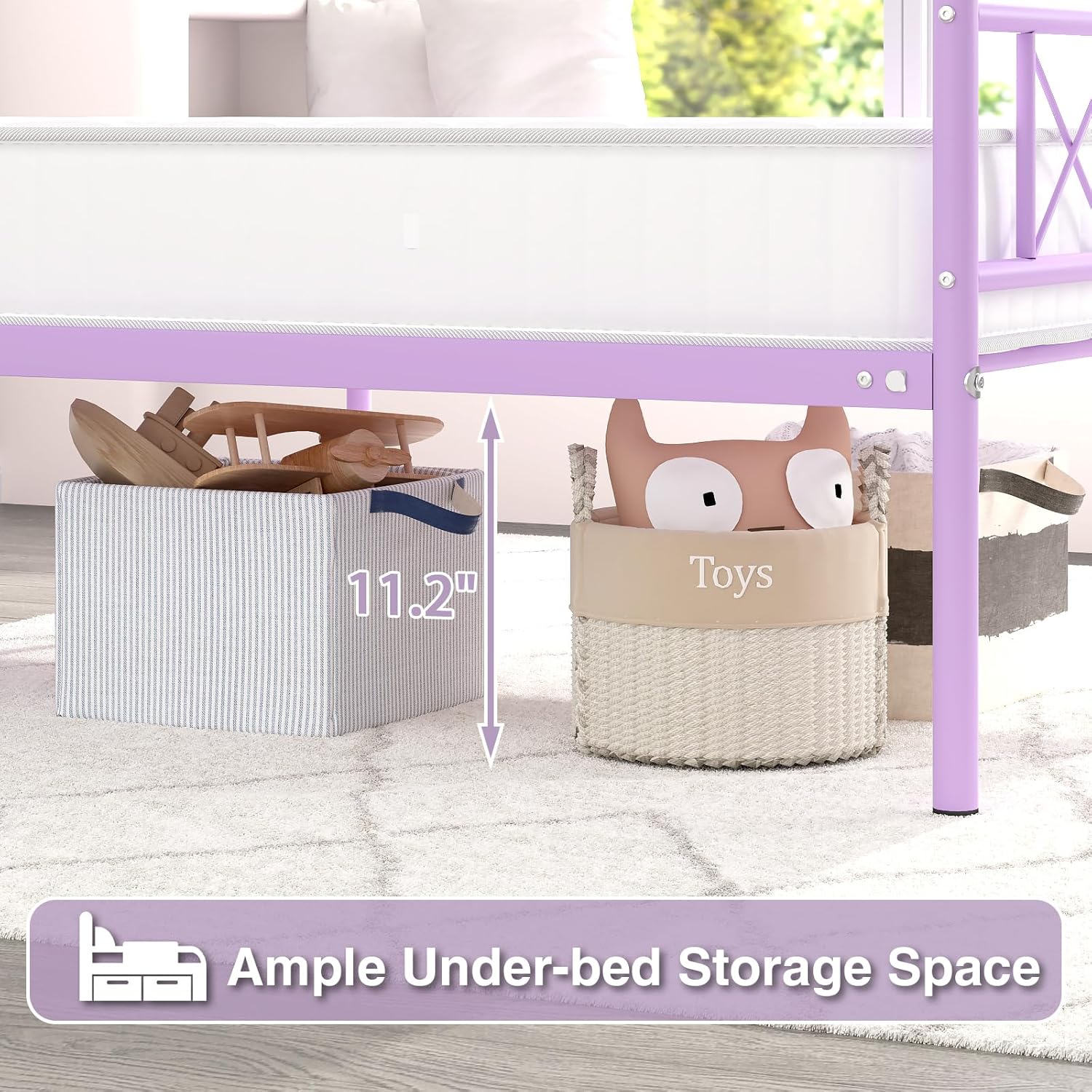 Weehom Twin Bed Frames with Headboard, Metal Platform for Kids Girls No Box Spring Needed Under-Bed Storage Easy Assembly Twin Sized Frame Purple