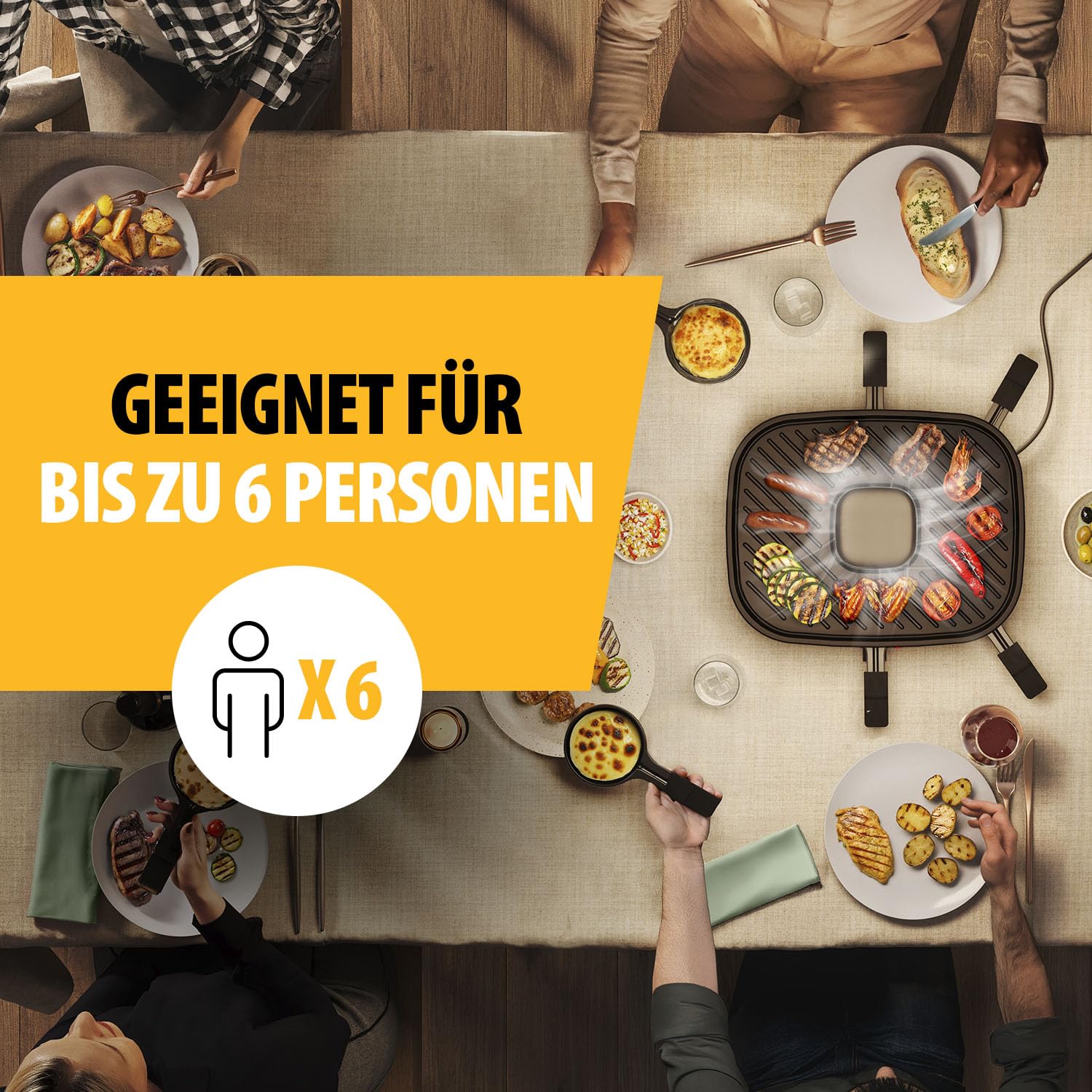 Tristar Raclette Clean Air, 1100 W, Für 6 Personen, Luftfiltersystem, Geruchsarm, Antihaft, PFAS-frei, Leicht zu Reinigen, RA-2760