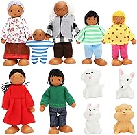 Vista 7 de ONEST Juego de 10 piezas de casa de muñecas de madera, mini figuras de personas, muñecas de madera, muñecas de madera, figuras de juego
