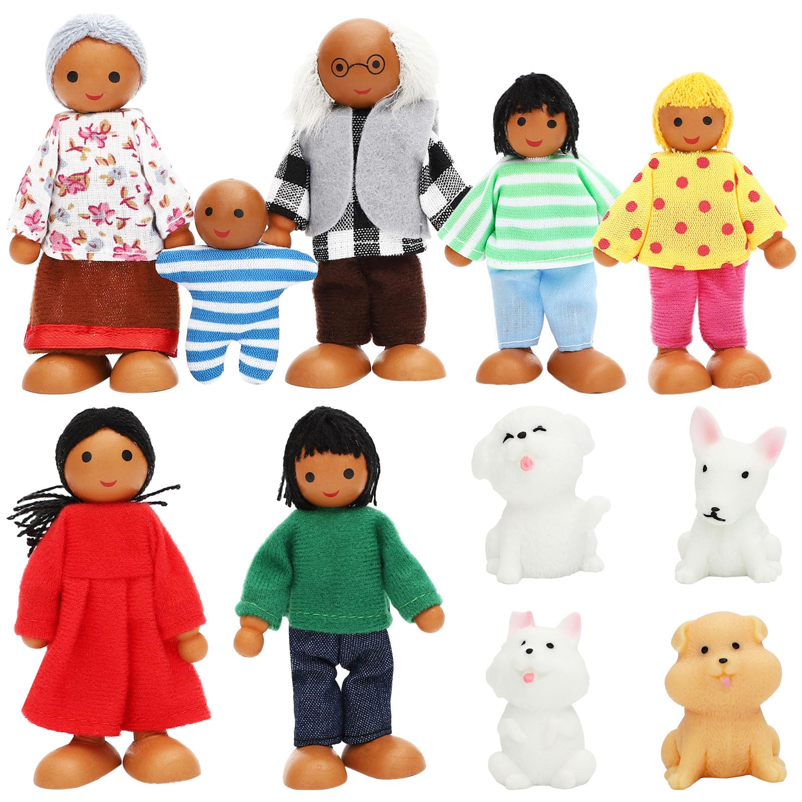 ONEST 11 Pieces Wooden Dollhouse Family Set Mini People Figures Sets Dollhouse Dolls Wooden Doll Family Pretend Play Figures Accessories for Pretend Doll House Toy