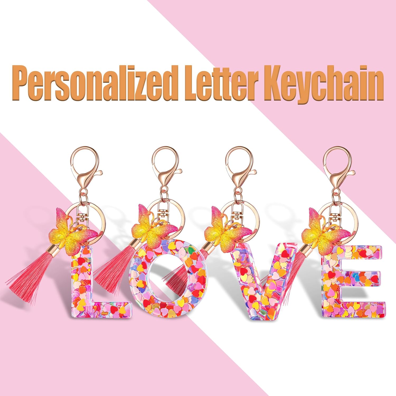 Suweibuke Colourful Cute Initial Letter Keychains for Women Girls with Tassel Butterfly, Charm for Purse Handbags Backpacks