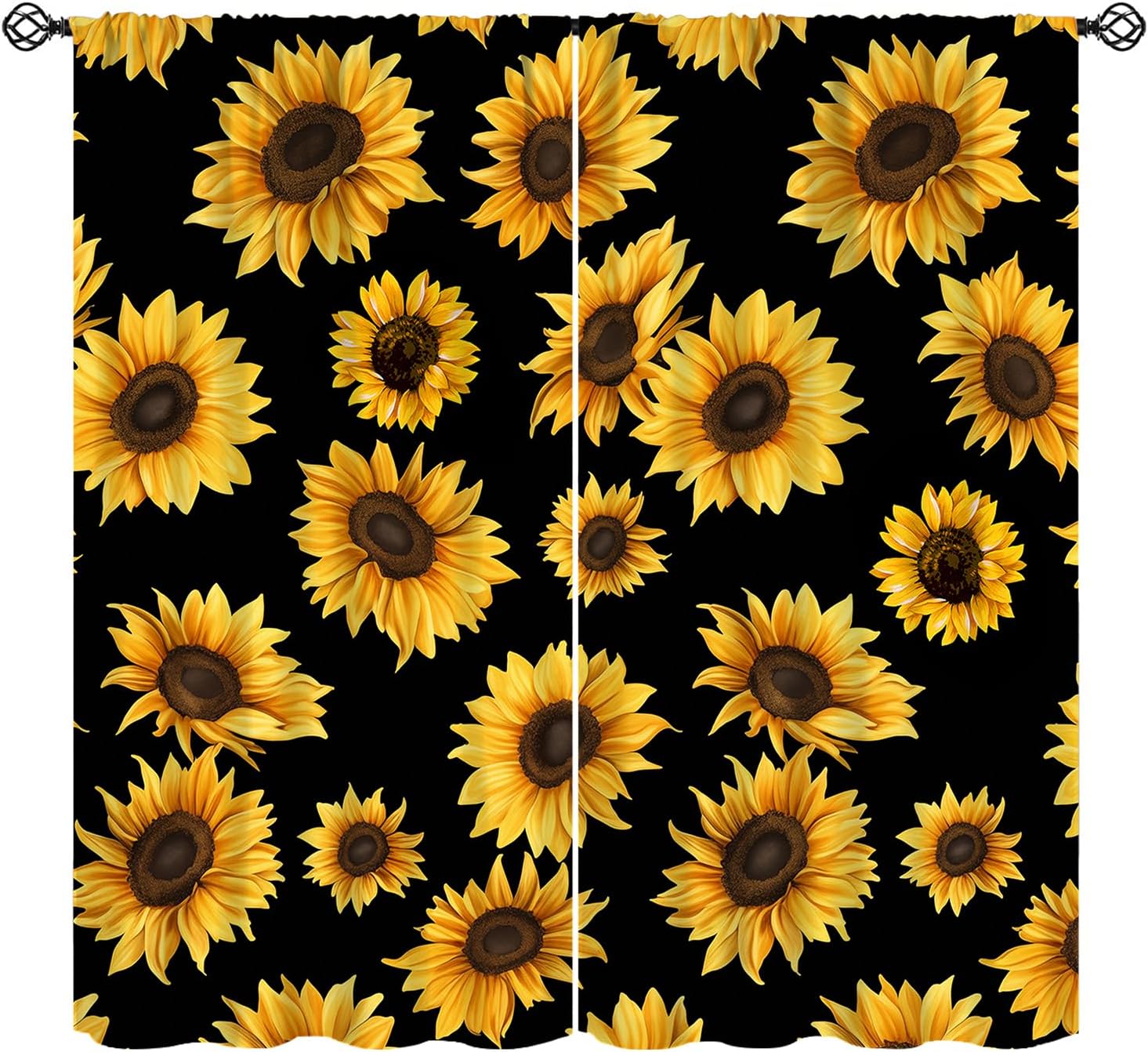 Sunflowers Blackout Window Curtains, Vintage Shabby Chic Floral Sunflower Room Darkening Rod Pocket Windows Door Curtain for Bedroom Living Room Home Decor 42x45in