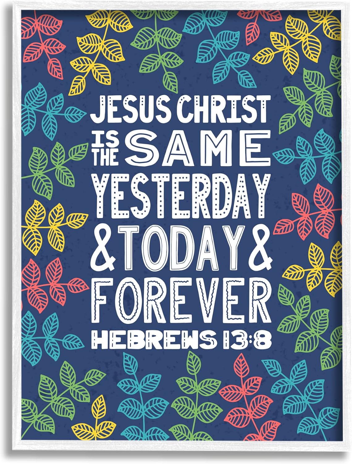 Stupell Industries Same Yesterday Today & Forever Hebrews 13:8 Proverbs, Designed by Raye Allison Creations White Framed Wall Art, 16 x 20, Blue 20L" x 16W" Blue