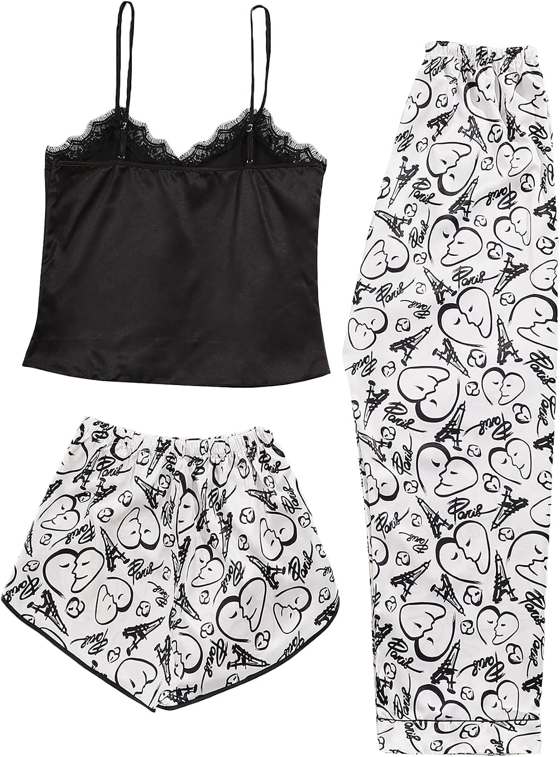 Romwe Women's 3 Pake Satin Pajama Set 
