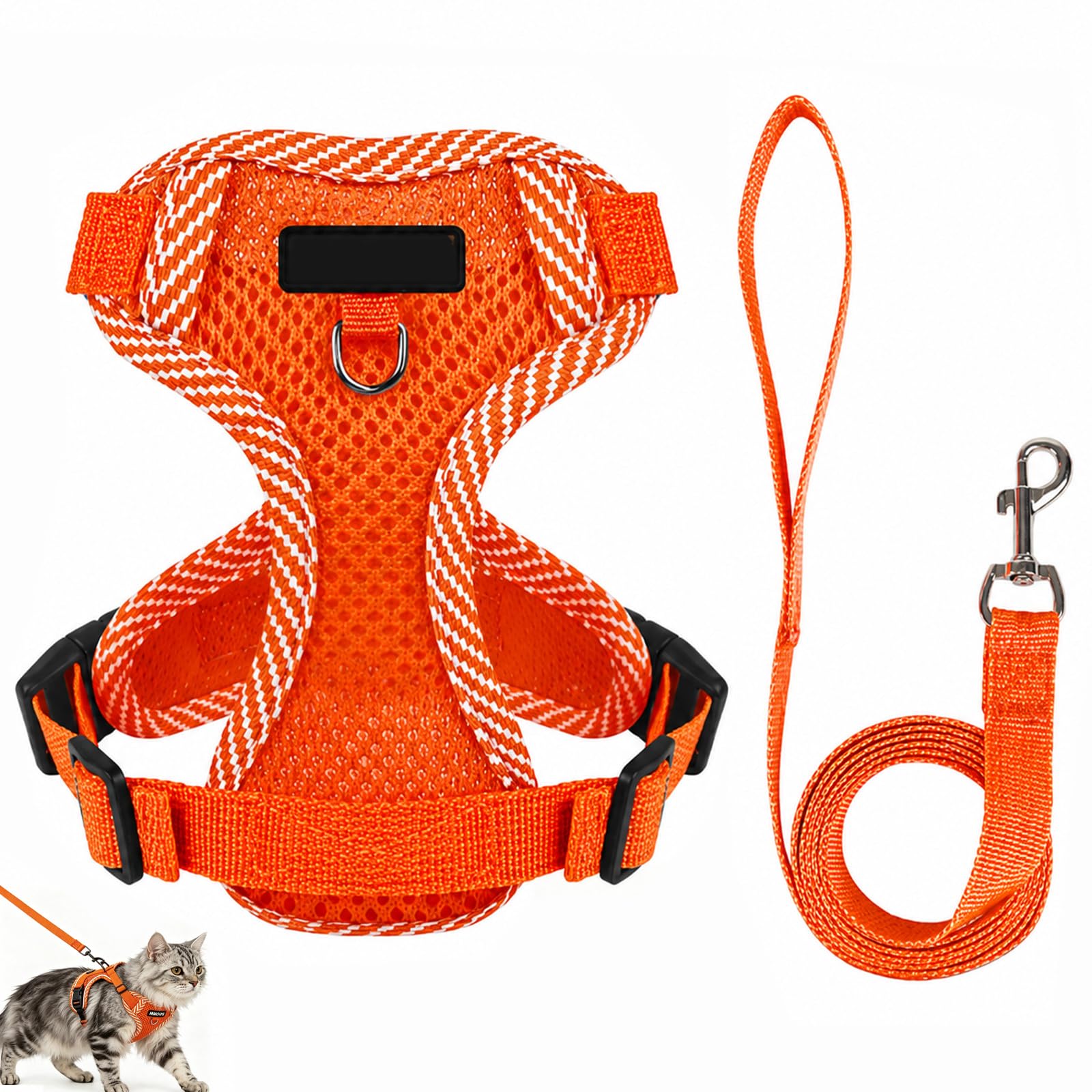 Escape Proof Cat Kitten Harness & Leash Set Soft Adjustable Breathable Walking Vest for Small Kittens, Orange, M (6.6-7.7lb)
