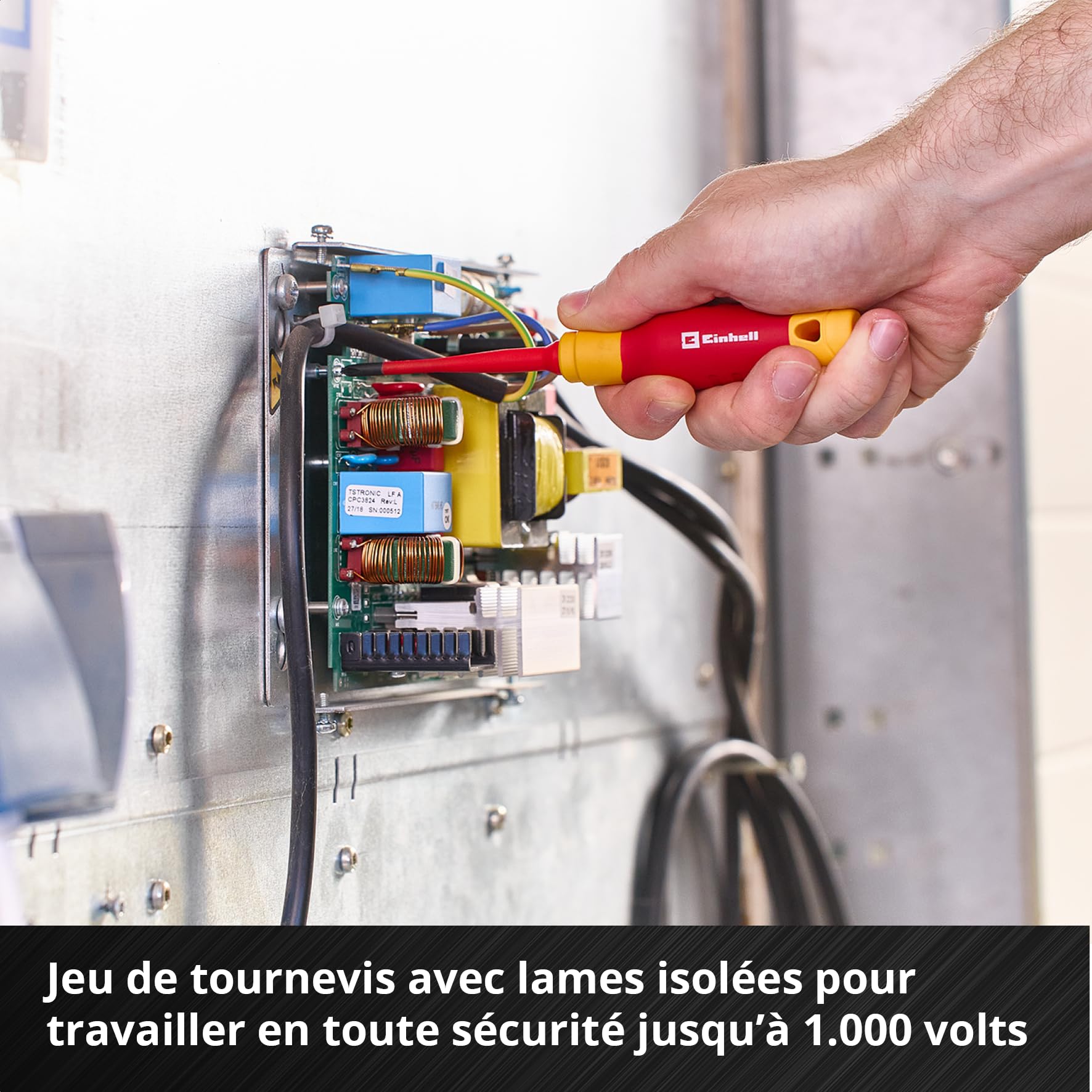 Original Einhell E-Case Pad 9 pièces outils électricien (isolation testée IEC 60900, set de tournevis, pince coupante, pince à dénuder, pince à bec long, système E-Case)