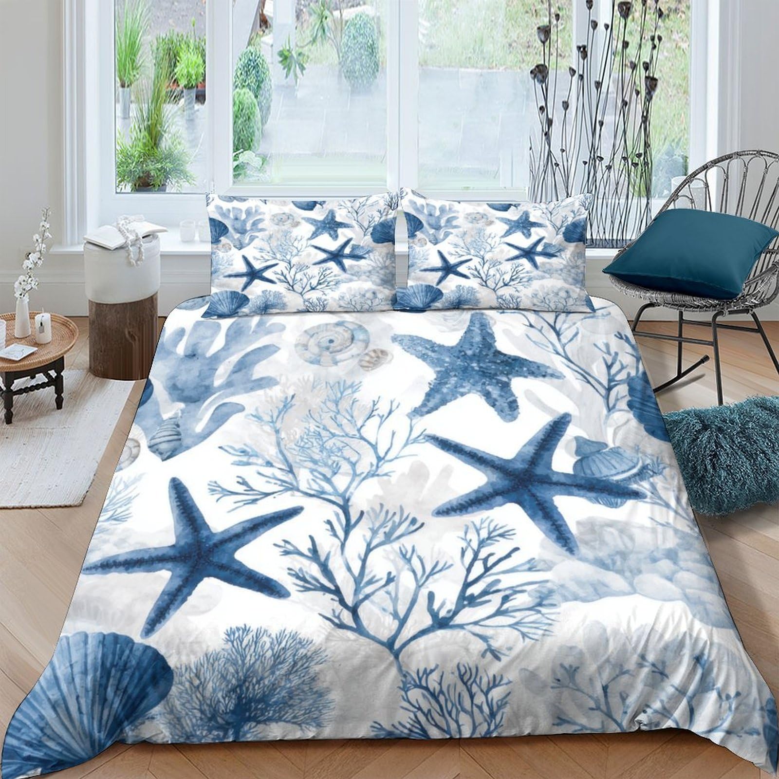 Ctjqhvkz Style-2 3D Printed Ocean Starfish Fitted Sheet Microfiber Soft Breathable Coral Mattress Cover Bedroom Decor Single（135X200cm）