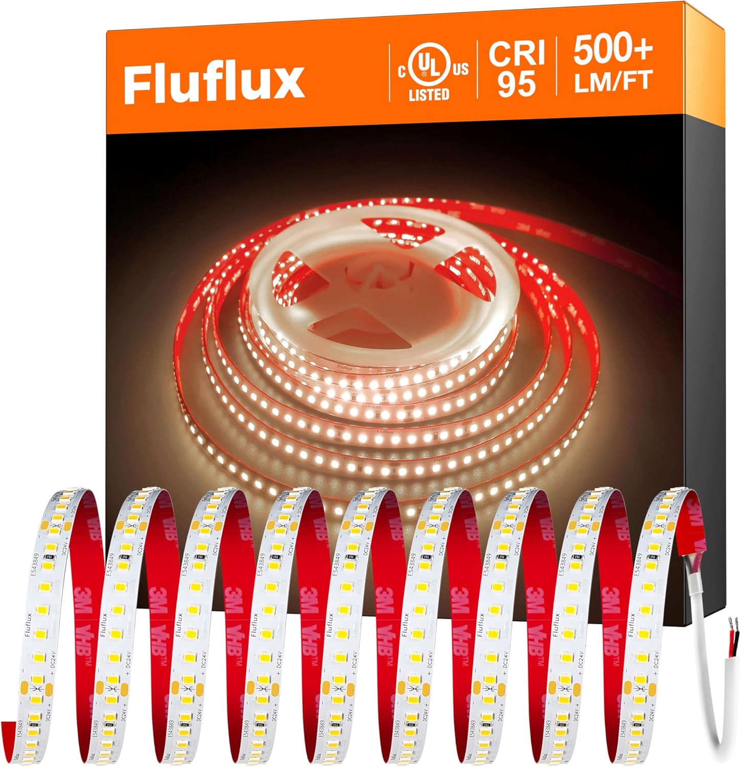 24V 2835 LED Strip Lights 3500K, 500+LM/FT, 16.4FT, UL Listed, CRI95, High Density 160LEDs/m Tape Light, Cuttable, Dimmable, VHB Equipped, for Pros, Panels, Displays, Signage (NO Power Supply)