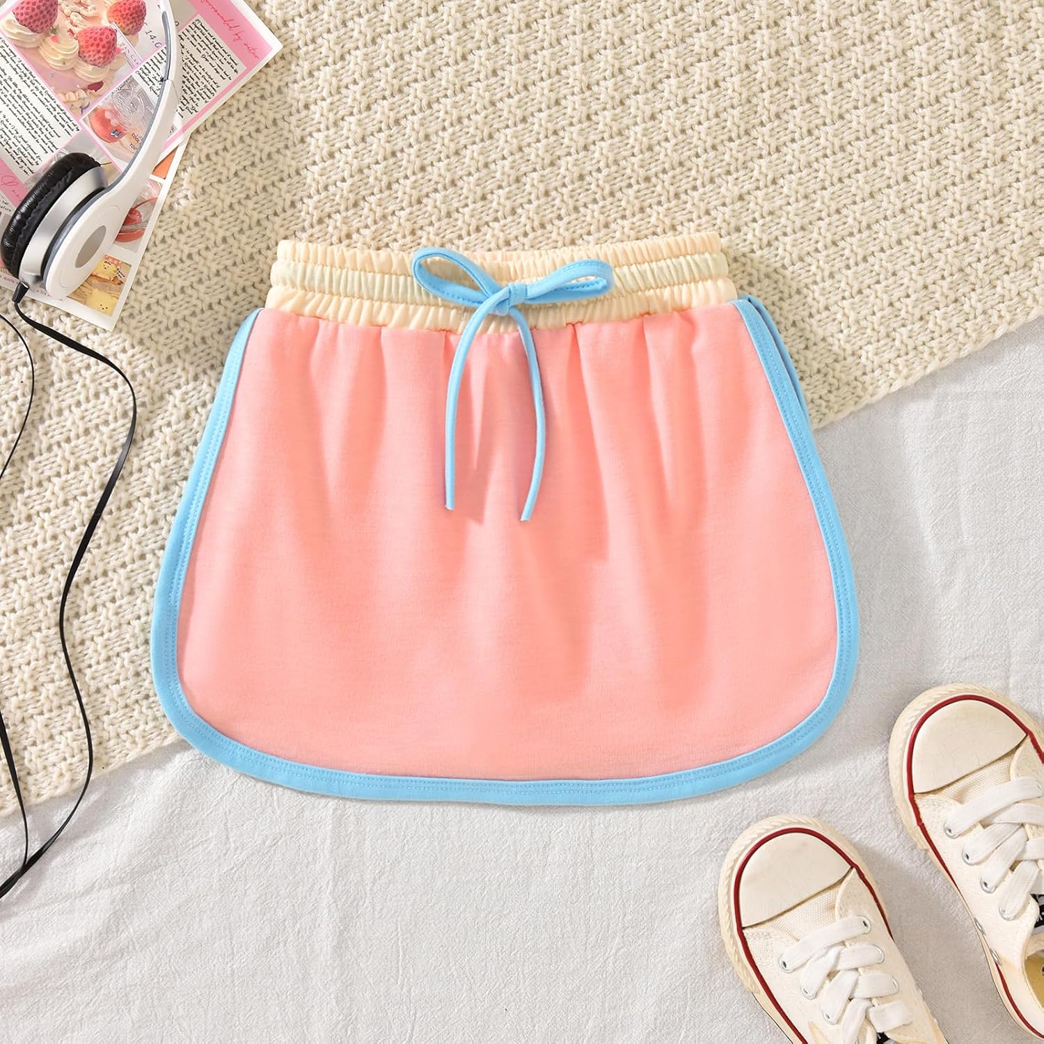 HINTINA Toddler Girl 2 Piece Outfits Summer Clothes Cap Sleeve V Neck Top and Skirt with Built-in Shorts Athletic Sets