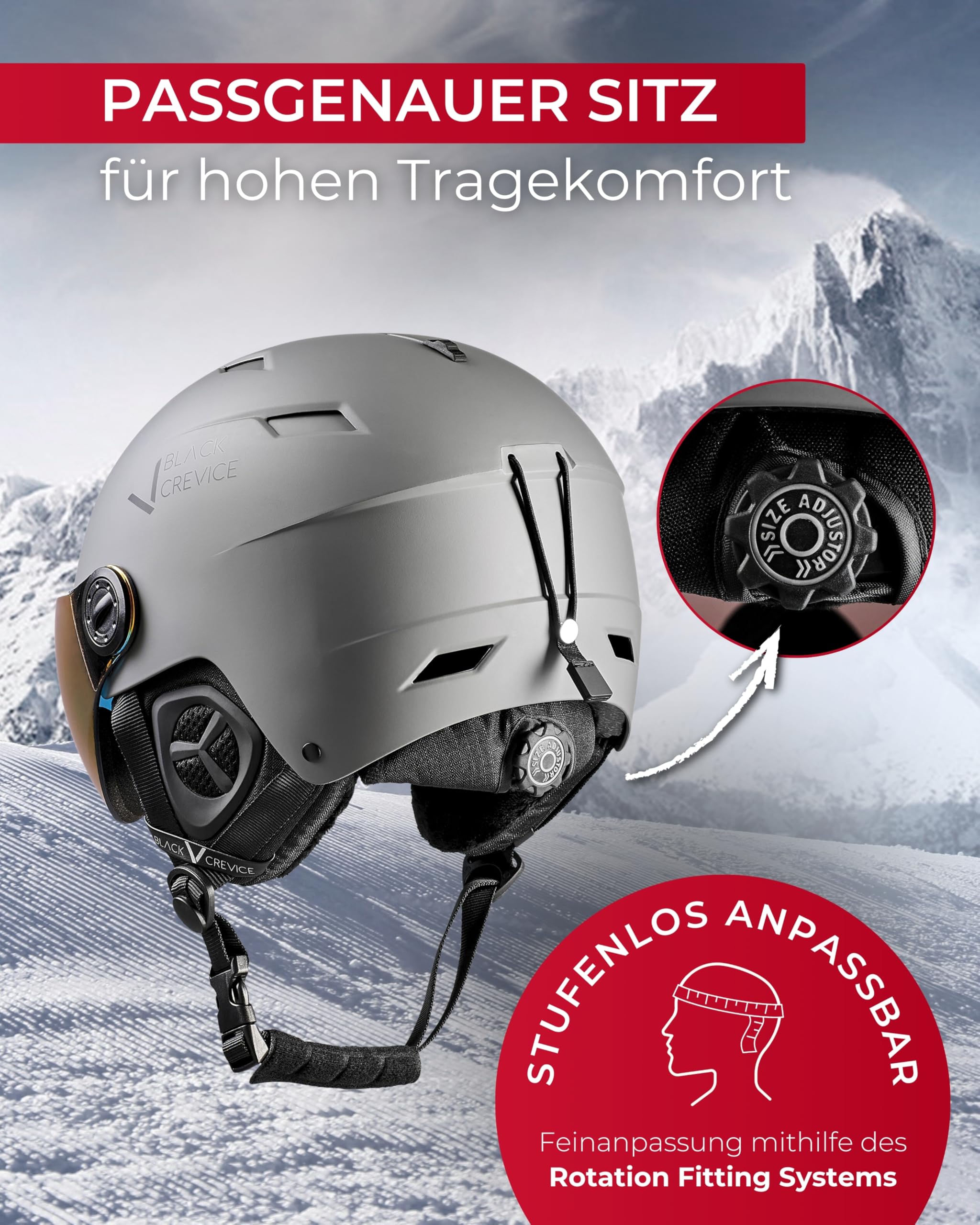 BLACK CREVICE Skihelm Kirchberg mit Visier und Lüftungsöffnungen - Atmungsaktiver Helm für Herren & Damen