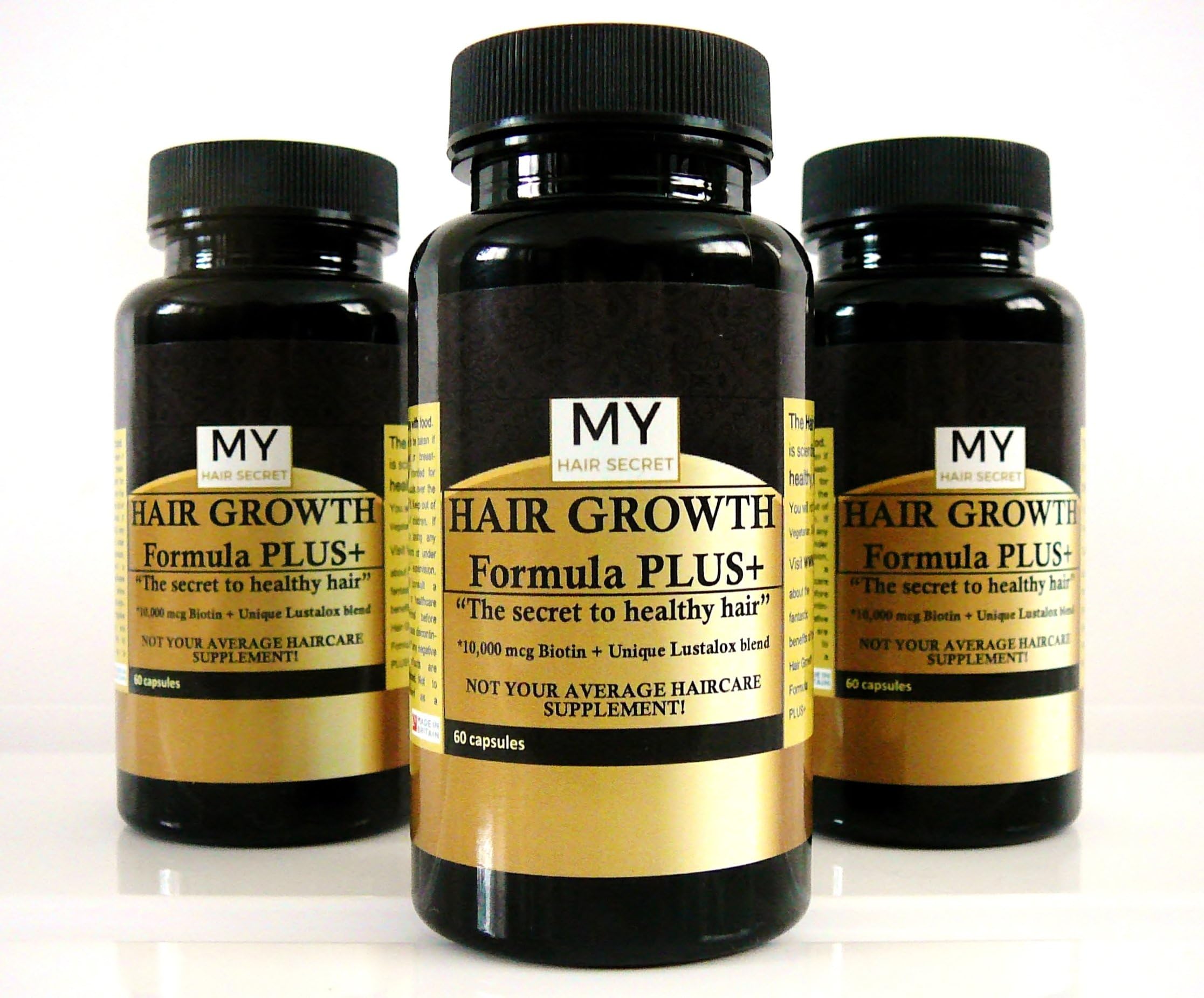 Revolutionary Hair Growth Formula PLUS+ with Lustalox by My Hair Secret. Hair Vitamins with DHT blockers. Vegan