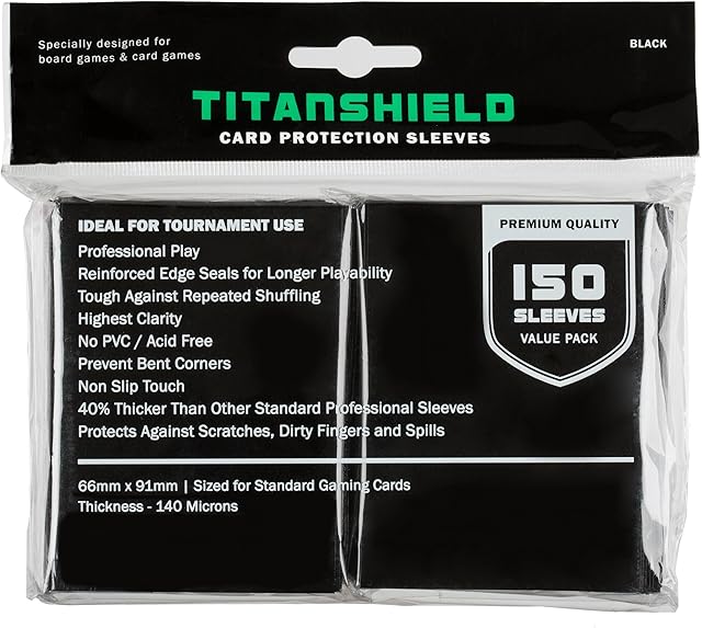 TitanShield (150 Sleeves / Black Standard Size Board Game Trading Card Sleeves Deck Protector for Magic The Gathering MTG, Pokemon
