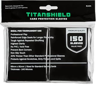 TitanShield (150 Sleeves, Black Compatible with Standard Sized Board Games, MTG Magic The Gathering, Pokemon, Lorcana and Trading Cards 2.5" x 3.5" 66x91mm