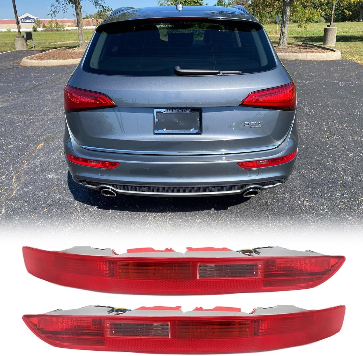 Left + Right Side Rear Bumper Tail Light Lamp w/Bulbs & Harness Compatible with 2009-2017 Audi Q5 & 2014-2017 Audi Q5S Rear Bumper Reflector Lower Tail Light Replaces # 8R0945095 8R0945096 (1 Pair)